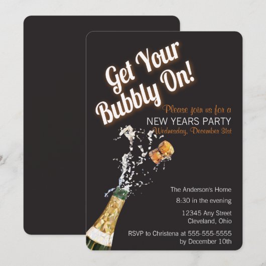Uitnodiging voor Bubbly Celebration Holiday Party (Voorkant / Achterkant)