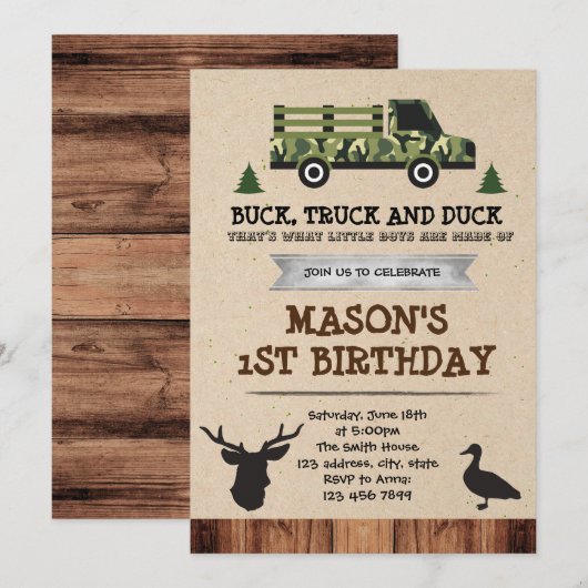 Uitnodiging voor Bucks Trucks and Ducks-feest (Voorkant / Achterkant)