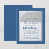 Uitnodiging voor Budget Bar Mitswa Klassiek Blauw  (Voorkant / Achterkant)