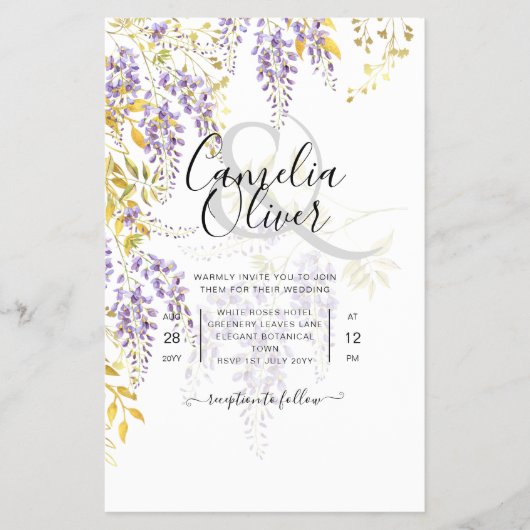 Uitnodiging voor budget bloemen bruiloft Wisteria  Flyer (Voorkant)