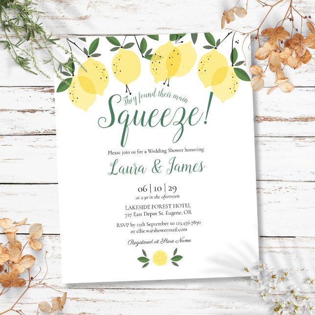Uitnodiging voor budget bruidsfeest met citroenen (Budget Wedding Shower Squeeze Lemons Invitation)