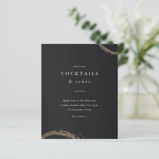 Uitnodiging voor budget goud cocktail dinerfeest (Staand voorkant)