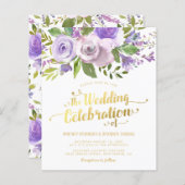 Uitnodiging voor budget paarse bloemenschildering  (Voorkant / Achterkant)