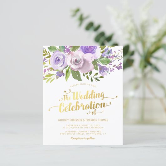 Uitnodiging voor budget paarse bloemenschildering  (Staand voorkant)