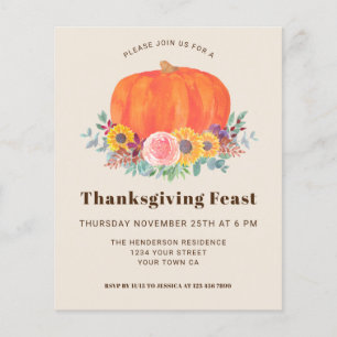 Uitnodiging voor budget pompoen thanksgiving diner
