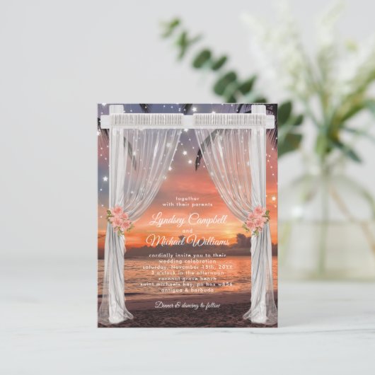 Uitnodiging voor budget strand zonsondergang bruil (Staand voorkant)