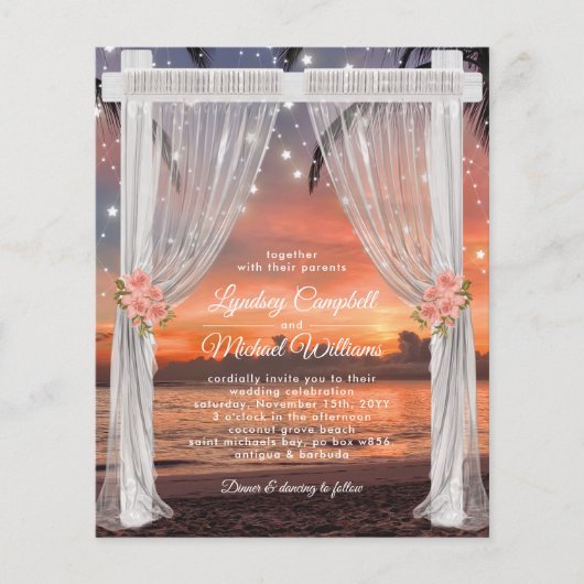 Uitnodiging voor budget strand zonsondergang bruil (Voorkant)