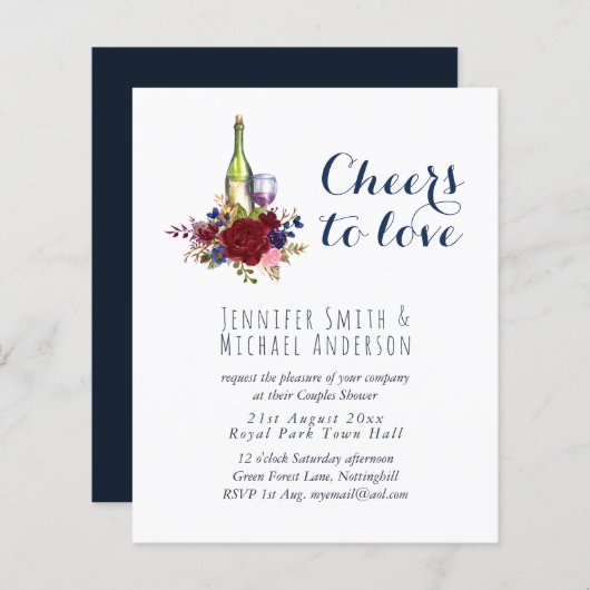 Uitnodiging voor budget wijnproeverij bruiloft of  (Voorkant / Achterkant)