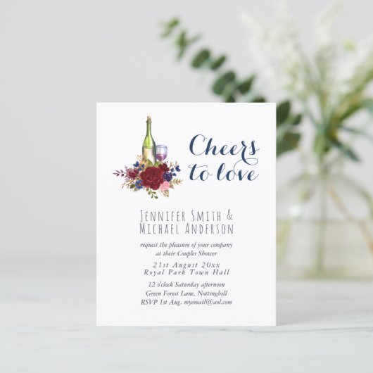 Uitnodiging voor budget wijnproeverij bruiloft of  (Staand voorkant)