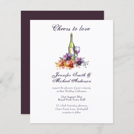 Uitnodiging voor budget wijnproeverij bruiloft of  (Voorkant / Achterkant)