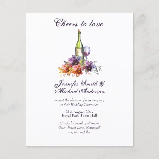 Uitnodiging voor budget wijnproeverij bruiloft of  (Voorkant)