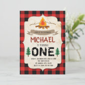 Uitnodiging voor Buffalo geruite kampvuur feestje (Staand voorkant)