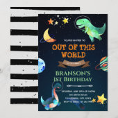 Uitnodiging voor buitenruimtedinosaurusverjaardags (Voorkant / Achterkant)