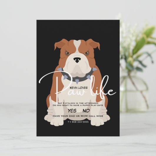 Uitnodiging voor bulldog date (Staand voorkant)