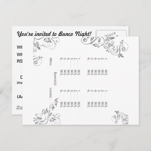 Uitnodiging voor Bunco Post Card (Voorkant / Achterkant)