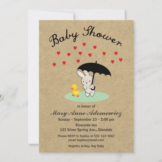  uitnodiging voor Bunny en Duck Baby shower (Voorkant)