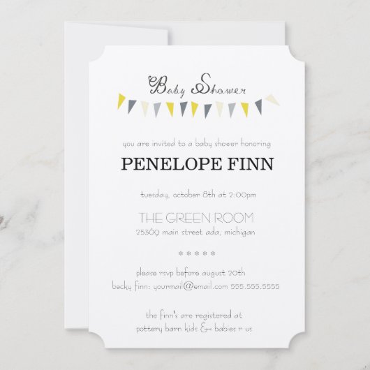 Uitnodiging voor Bunting-Baby shower (Voorkant)