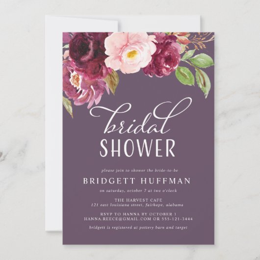 Uitnodiging voor Burgundy Bloom Shower (Voorkant)