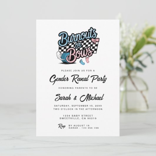 Uitnodiging voor Burnouts of Bows geslacht onthull (Staand voorkant)