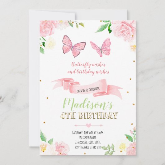 Uitnodiging voor Butterfly-verjaardag (Voorkant)
