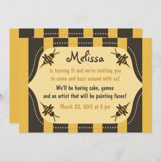 Uitnodiging voor Buzzing Bee (Voorkant / Achterkant)