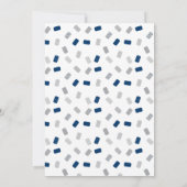 Uitnodiging voor cadeaukaartfeest in blauw en grij (Achterkant)