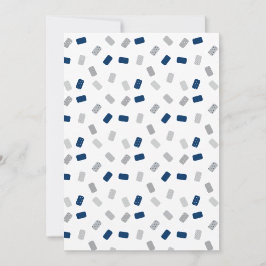 Uitnodiging voor cadeaukaartfeest in blauw en grij (Achterkant)