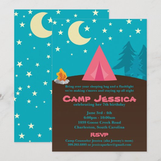 Uitnodiging voor Camping Party (Voorkant / Achterkant)