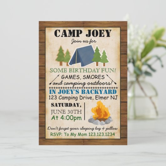 Uitnodiging voor Camping Party (Staand voorkant)