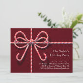 Uitnodiging voor Candy Cane Bow Holiday Party (Staand voorkant)
