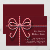 Uitnodiging voor Candy Cane Bow Holiday Party (Voorkant / Achterkant)