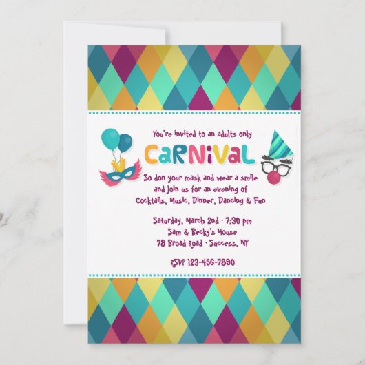 Uitnodiging voor Carnival Diamonds (Voorkant)