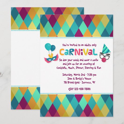 Uitnodiging voor Carnival Diamonds (Voorkant / Achterkant)