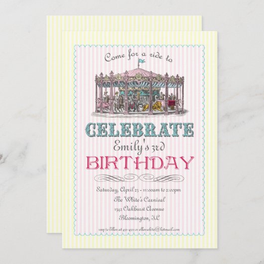  uitnodiging voor Carrouselpartij (Voorkant / Achterkant)