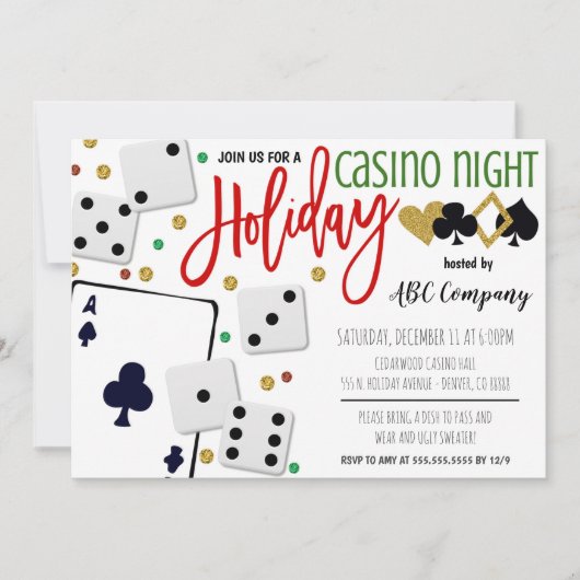 Uitnodiging voor casino-partij voor feestdag (Voorkant)