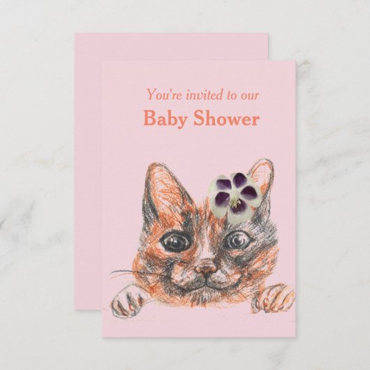 Uitnodiging voor Cat Baby shower (Voorkant / Achterkant)