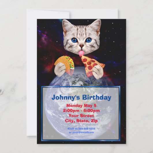 Uitnodiging voor Cat, Taco en Pizza (Voorkant)