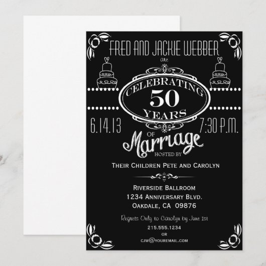 Uitnodiging voor Chalkboard 50ste verlichting fees (Voorkant / Achterkant)