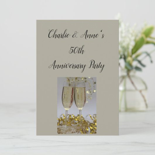 Uitnodiging voor Champagne & Streamers jubileumfee (Staand voorkant)