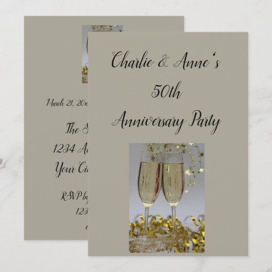 Uitnodiging voor Champagne & Streamers jubileumfee (Voorkant / Achterkant)