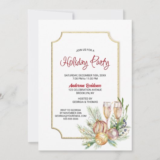 Uitnodiging voor champagnefeest met Kerst (Voorkant)