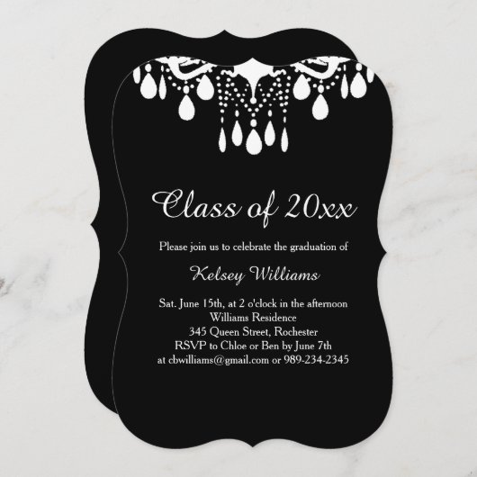 Uitnodiging voor Chandelier Crystals Graduation Pa (Voorkant / Achterkant)