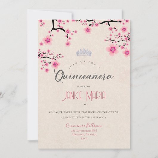 Uitnodiging voor Cherry Blossom Quinceañera (Voorkant)