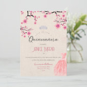 Uitnodiging voor Cherry Blossom Quinceañera (Staand voorkant)