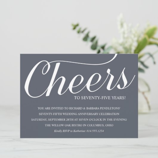 Uitnodiging voor chic 75-jarig huwelijksjubileumfe (Staand voorkant)
