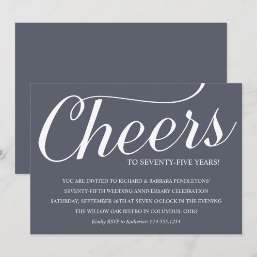 Uitnodiging voor chic 75-jarig huwelijksjubileumfe (Voorkant / Achterkant)