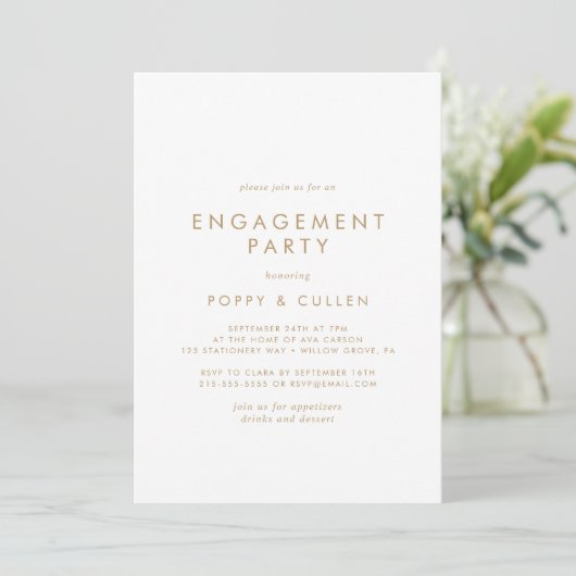 Uitnodiging voor Chic Gold Typography Engagement P (Staand voorkant)