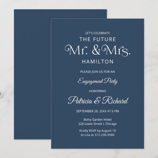 Uitnodiging voor Chic Typography Engagement Party (Voorkant / Achterkant)