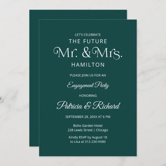 Uitnodiging voor Chic Typography Engagement Party (Voorkant / Achterkant)