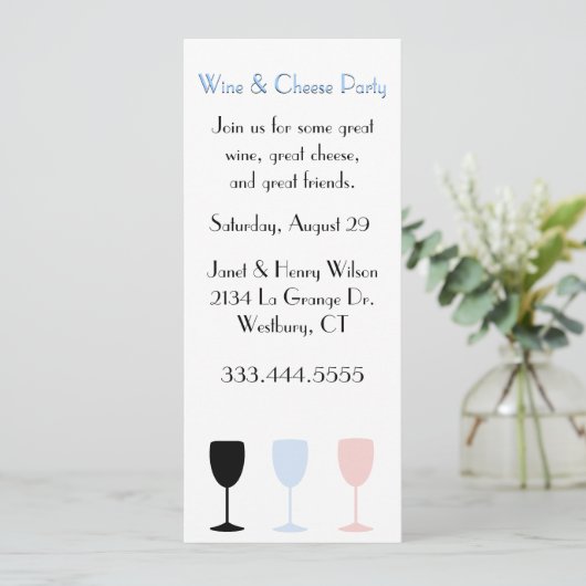 Uitnodiging voor Chic Wine en Cheese Party (Staand voorkant)